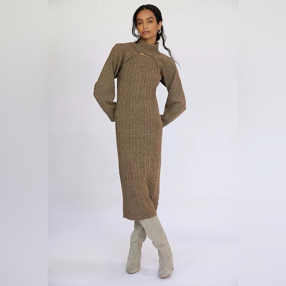 Current Air Dresses & Skirts - Current Air x Anthropologie Cable-Knit Midi Dress & Shrug Set Size M